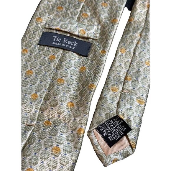 Tie Rack Men's Silk Tie Made In Italy Geometric Pattern Green & Yellow 3.5" Widt - Picture 5 of 8